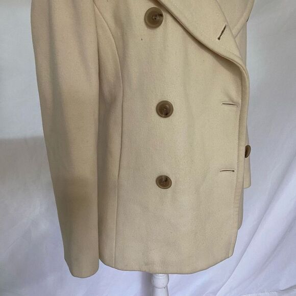 J Crew Women's XS Extra Small Cream Wool Blend Double Breasted Peacoat - Picture 2 of 6